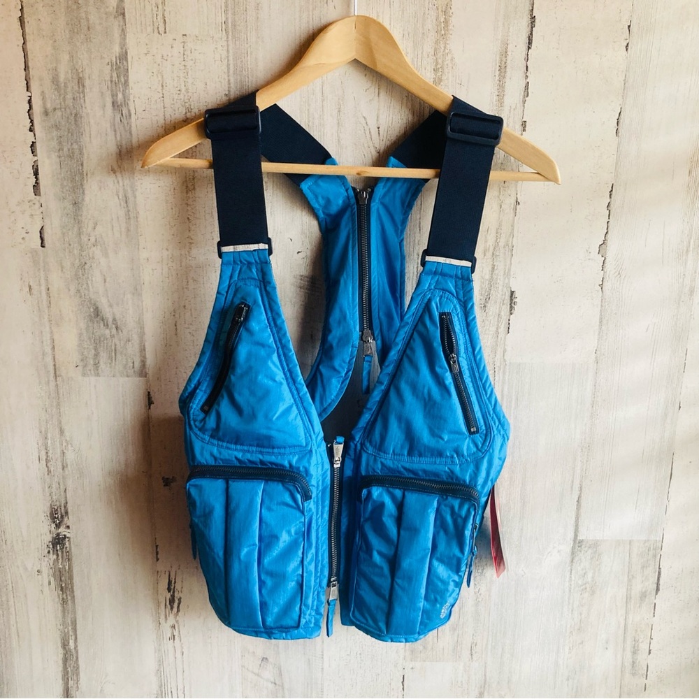 NWT $138 Free People FP Movement Outdoor Pursuits Utility Vest Pockets Blue OS